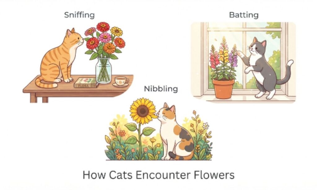 How Cats Usually Come Into Contact With Flowers